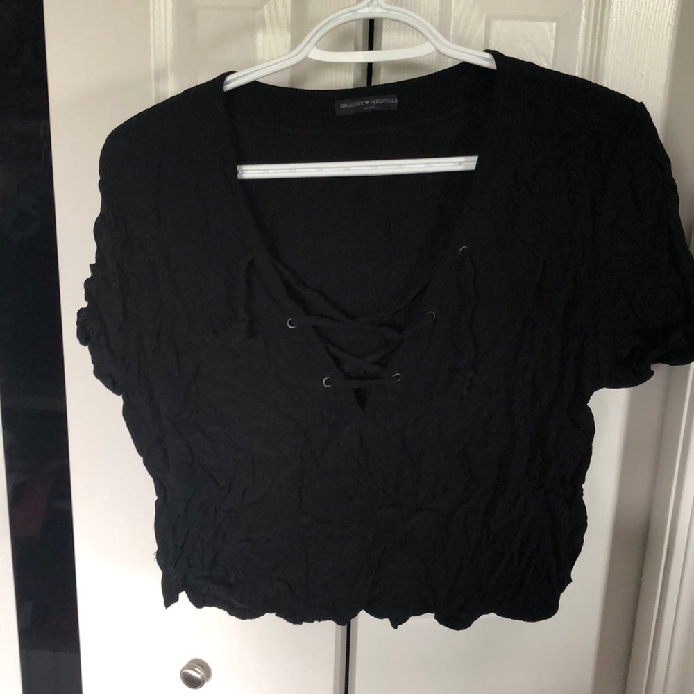 Lace up front blouse